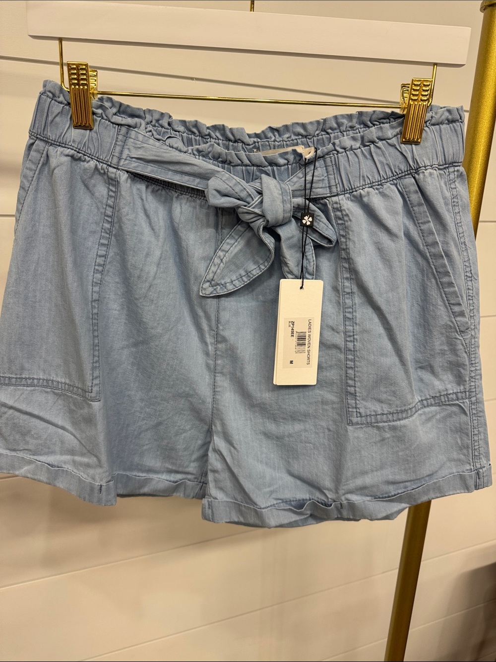 Molly Bracken Light Blue Paperbag Tie-Waist Shorts